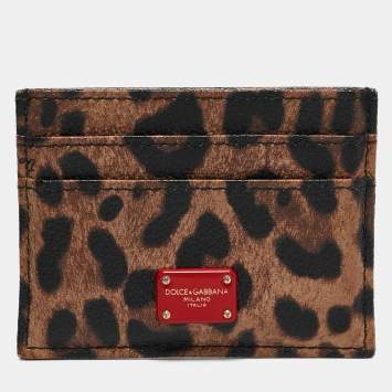 Pre Owned Dolce & Gabbana Brown Leopard Print Coated Canvas Logo Card Holder