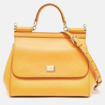 Pre Owned Dolce & Gabbana Orange Leather Medium Miss Sicily Top Handle Bag