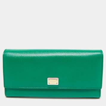 Pre Owned Dolce & Gabbana Green Leather Flap Continental Wallet