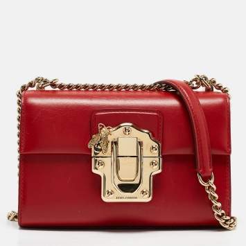 Pre Owned Dolce & Gabbana Red Leather Lucia Bee Shoulder Bag 