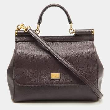 Pre Owned Dolce & Gabbana Dark Purple Leather Medium Miss Sicily Top Handle Bag
