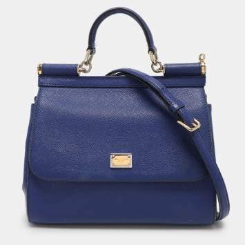 Pre Owned Dolce & Gabbana Blue Leather Medium Miss Sicily Top Handle Bag