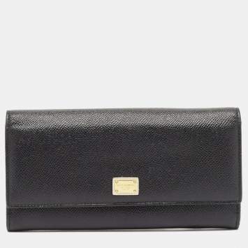 Pre Owned Dolce & Gabbana Black Leather Flap Continental Wallet