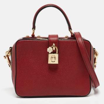 Pre Owned Dolce & Gabbana Red Leather Rosaria Box Top Handle Bag
