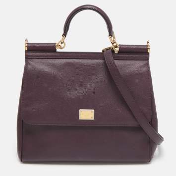 Pre Owned Dolce & Gabbana Plum Leather Large Miss Sicily Top Handle Bag