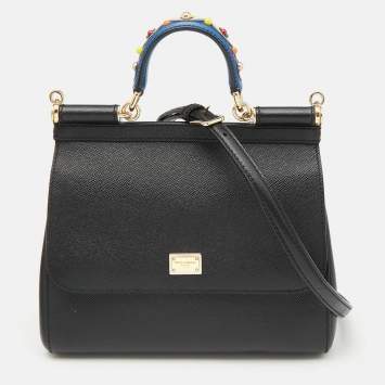 Pre Owned Dolce & Gabbana Black Leather Medium Miss Sicily Top Handle Bag