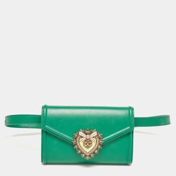 Pre Owned Dolce & Gabbana Green Leather Devotion Belt Bag