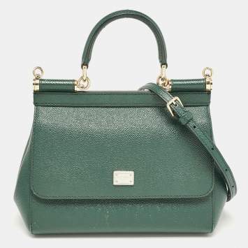 Pre Owned Dolce & Gabbana Green Leather Small Miss Sicily Top Handle Bag