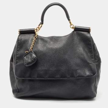 Dolce & Gabbana Black Leather Large Soft Miss Sicily Top Handle Bag