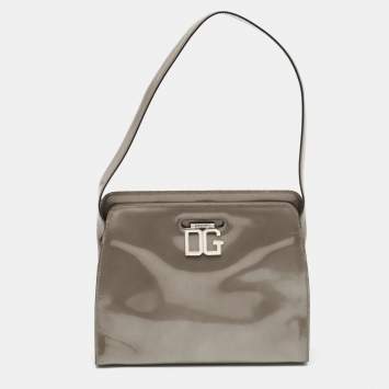 Pre Owned Dolce & Gabbana Grey Patent Leather DG Shoulder Bag