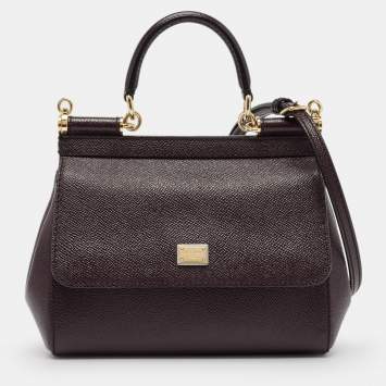 Pre Owned Dolce & Gabbana Burgundy Leather Small Miss Sicily Top Handle Bag