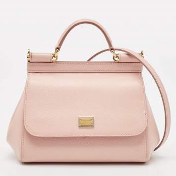 Pre Owned Dolce & Gabbana Light Pink Leather Mini Miss Sicily Top Handle Bag