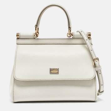 Pre Owned Dolce & Gabbana White Leather Small Miss Sicily Top Handle Bag