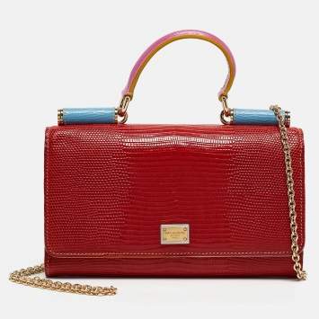 Pre Owned Dolce & Gabbana Multicolor Lizard Embossed Leather Miss Sicily Von Wallet on Chain