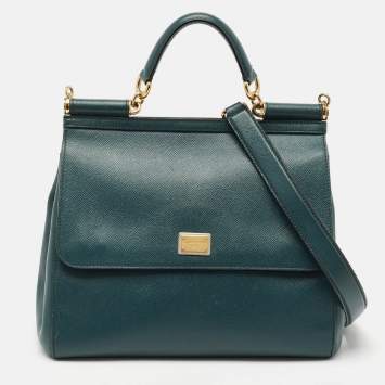 Pre Owned Dolce & Gabbana Green Leather Large Miss Sicily Top Handle Bag