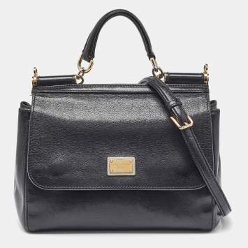 Pre Owned Dolce & Gabbana Black Leather Large Miss Sicily Top Handle Bag