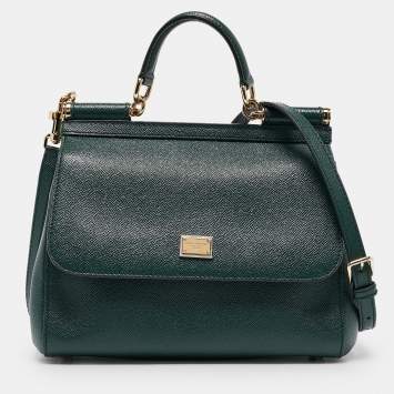 Pre Owned Dolce & Gabbana Green Leather Medium Miss Sicily Top Handle Bag