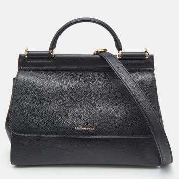 Pre Owned Dolce & Gabbana Black Leather Large Soft Miss Sicily Top Handle Bag