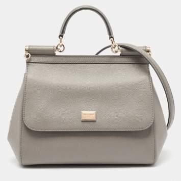 Pre Owned Dolce & Gabbana Grey Leather Medium Miss Sicily Top Handle Bag