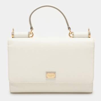 Pre Owned Dolce & Gabbana White Leather Miss Sicily Von Wallet On Chain
