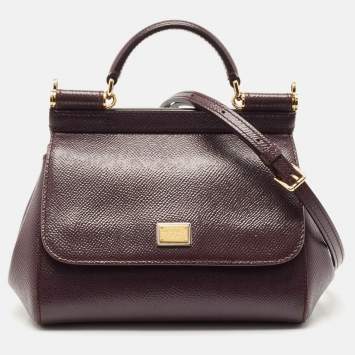 Dolce & Gabbana Dark Purple Leather Mini Miss Sicily Top Handle Bag