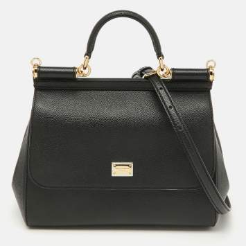 Pre Owned Dolce & Gabbana Black Leather Large Miss Sicily Top Handle Bag