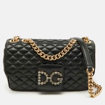 Pre Owned Dolce & Gabbana Black Quilted Leather DG Millennials Flap Shoulder Bag