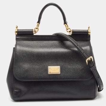 Pre Owned Dolce & Gabbana Black Leather Medium Miss Sicily Top Handle Bag