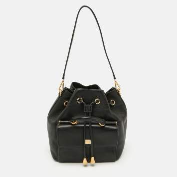 Pre Owned Dolce & Gabbana Black Leather Drawstring Bucket Bag