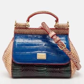 Pre Owned Dolce & Gabbana Multicolor Python and Croc Micro Miss Sicily Top Handle Bag