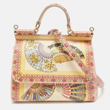 Pre Owned Dolce & Gabbana Multicolor Fan Foulard Print Leather Medium Miss Sicily Top Handle Bag
