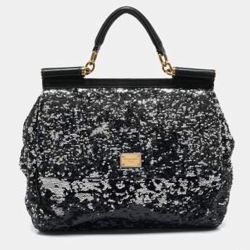 Pre Owned Dolce & Gabbana Black/Silver Sequins Large Miss Sicily Top Handle Bag