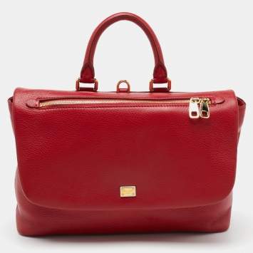 Pre Owned Dolce & Gabbana Red Leather Zipper Flap Top Handle Bag