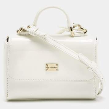 Pre Owned Dolce & Gabbana Bambino White Patent Leather Mini Miss Sicily Top Handle Bag