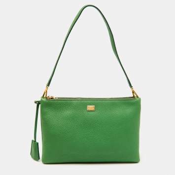Dolce & Gabbana Green Leather Double Zip Shoulder Bag