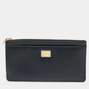 Pre Owned Dolce & Gabbana Black Leather Long Zip Card Case