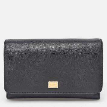 Pre Owned Dolce & Gabbana Black Leather Flap Continental Wallet