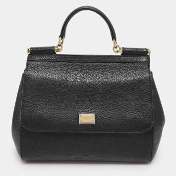 Pre Owned Dolce & Gabbana Black Leather Miss Sicily Top Handle Bag