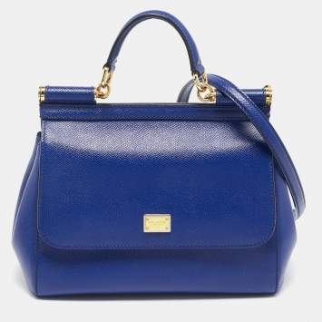 Pre Owned Dolce & Gabbana Blue Leather Medium Miss Sicily Top Handle Bag