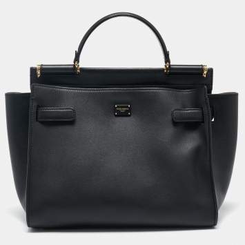 Dolce & Gabbana Black Leather Medium Sicily 62 Top Handle Bag