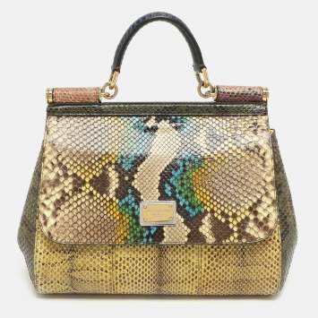 Pre Owned Dolce & Gabbana Multicolor Python and Leather Limited Edition Medium Miss Sicily Top Handle Bag