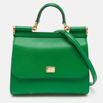 Pre Owned Dolce & Gabbana Green Leather Medium Miss Sicily Top Handle Bag