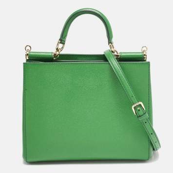 Pre Owned Dolce & Gabbana Green Leather Sicily Shopper Tote