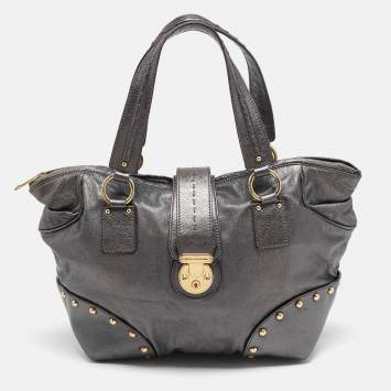 Dolce & Gabbana Metallic Grey Leather Studded Zip Tote