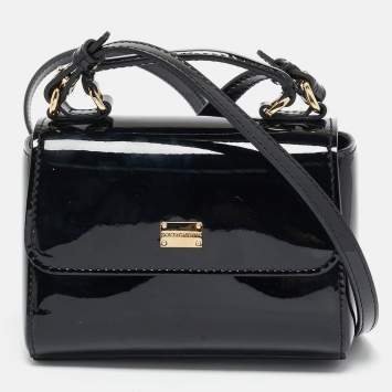 Dolce & Gabbana Black Patent Leather Micro Miss Sicily Crossbody Bag