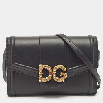 Dolce & Gabbana Black Leather DG Amore Clutch Bag