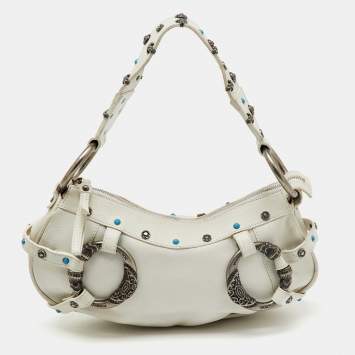 Dolce & Gabbana White Leather Studded Shoulder Bag