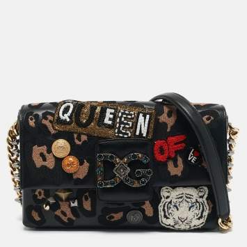 Dolce & Gabbana Black Leather DG Millennials Embellished Shoulder Bag