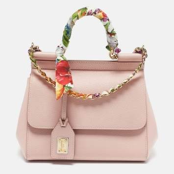 مملوكة مسبقًا Dolce & Gabbana Pink Leather Small Scarf Miss Sicily Top Handle Bag