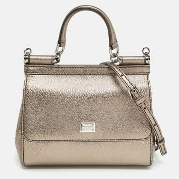 Pre Owned Dolce & Gabbana Metallic Leather Small Miss Sicily Top Handle Bag